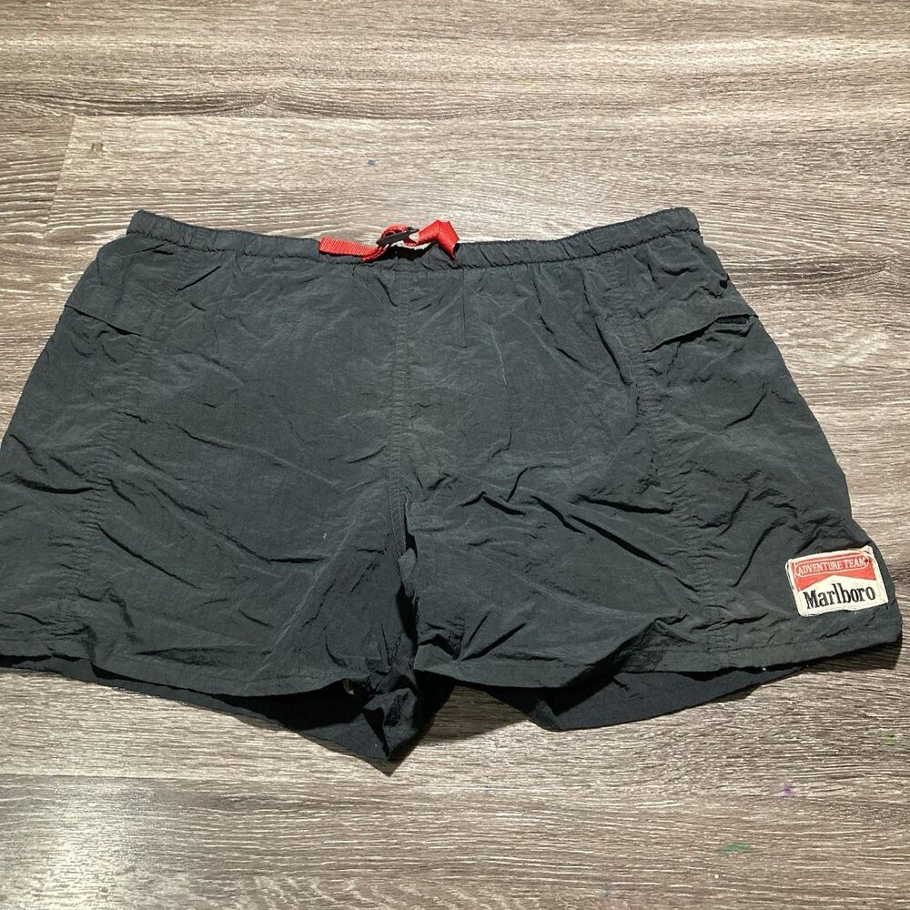 Vintage Marlboro Swim Trunks Mens XL Black Adventure Team Mesh Lined Nylon